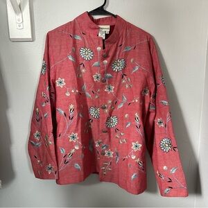 Embroidered 90s vintage cotton light button up jacket y2k floral size Large